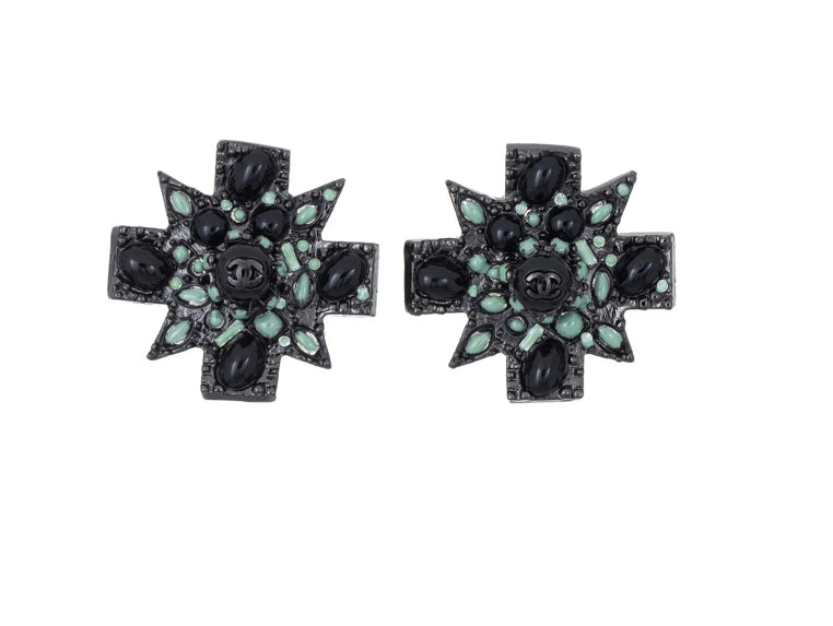 Chanel Black Cross Earrings