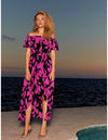 Off Shoulder Black/Pink Dress - Southern Muse Boutique