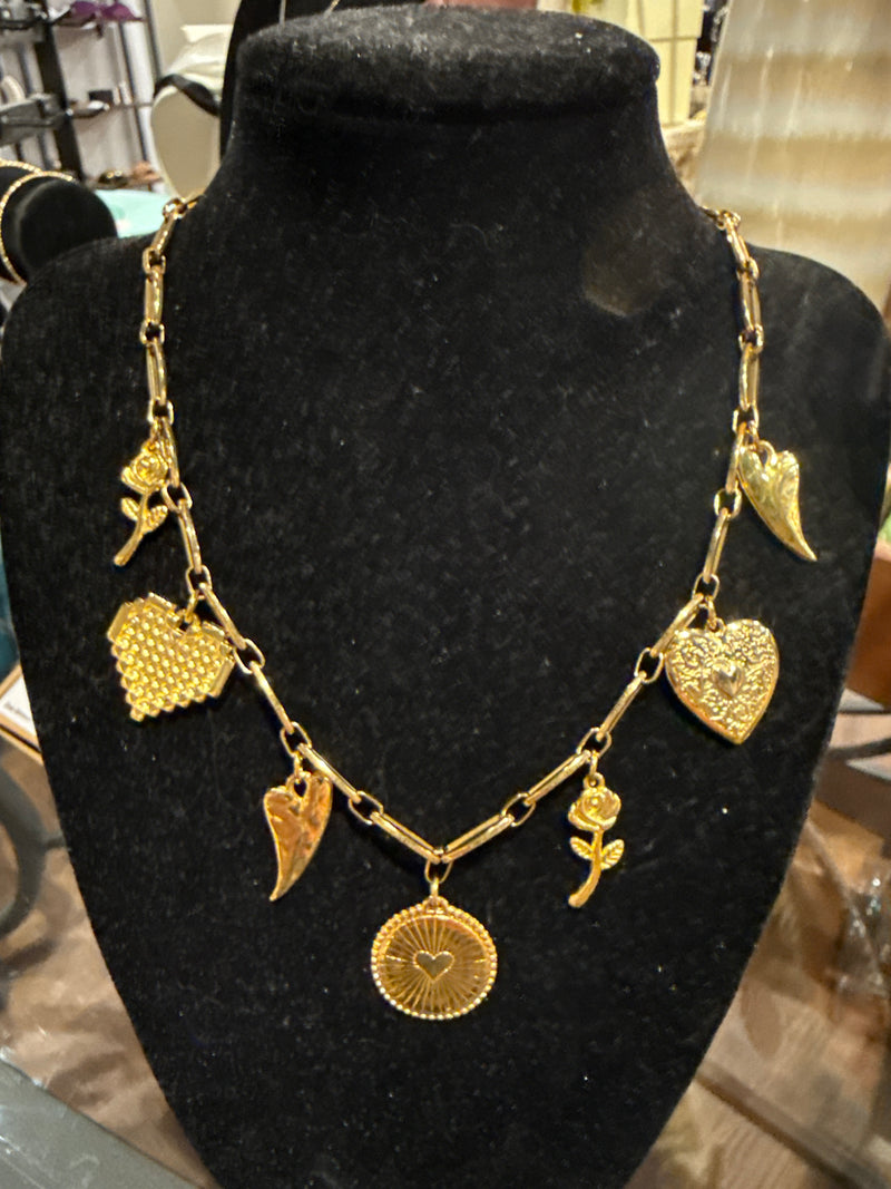 Roses and Hearts Charm Necklace