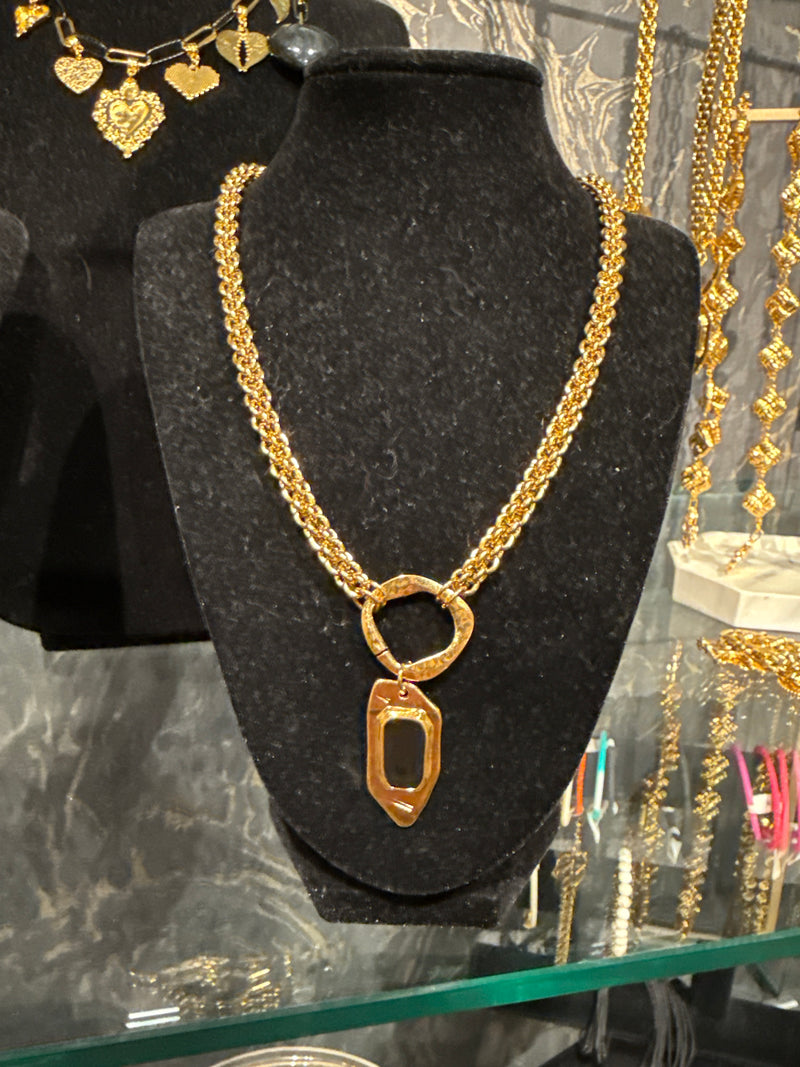 Black Enamel Tag Necklace