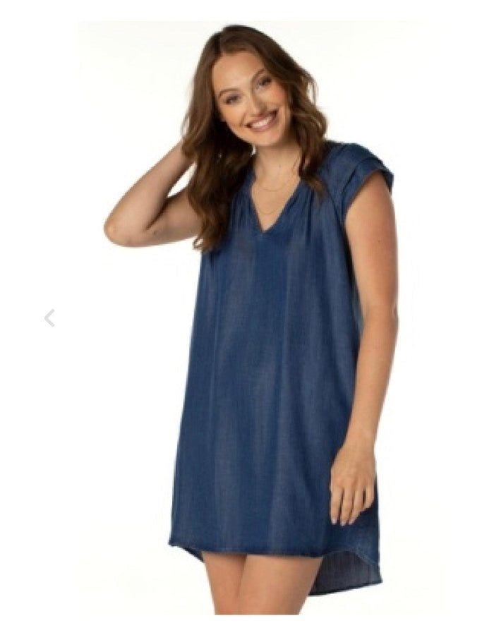 Chambray Cap Sleeve Dress - Southern Muse Boutique