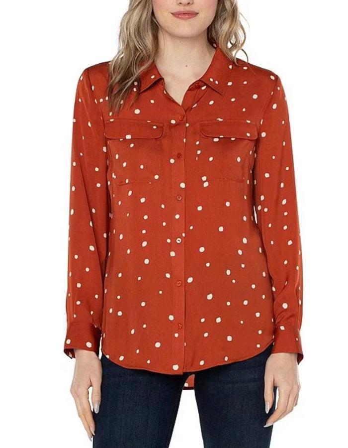 Front Button Woven Blouse - Southern Muse Boutique