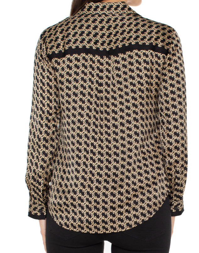 Long Sleeve Button Front Shirt (Abstract Print)