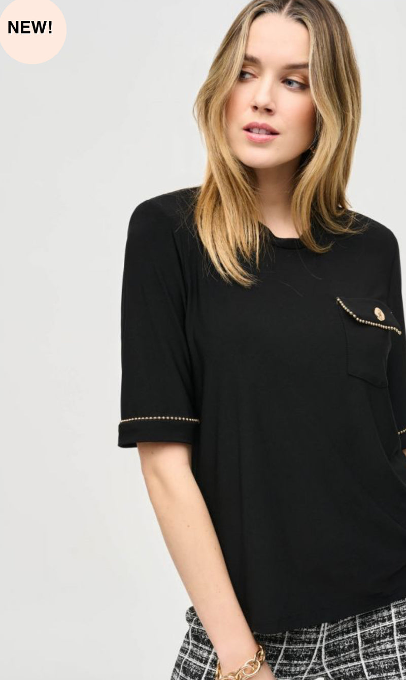 Black Short Sleeve Tee w Pocket Detail