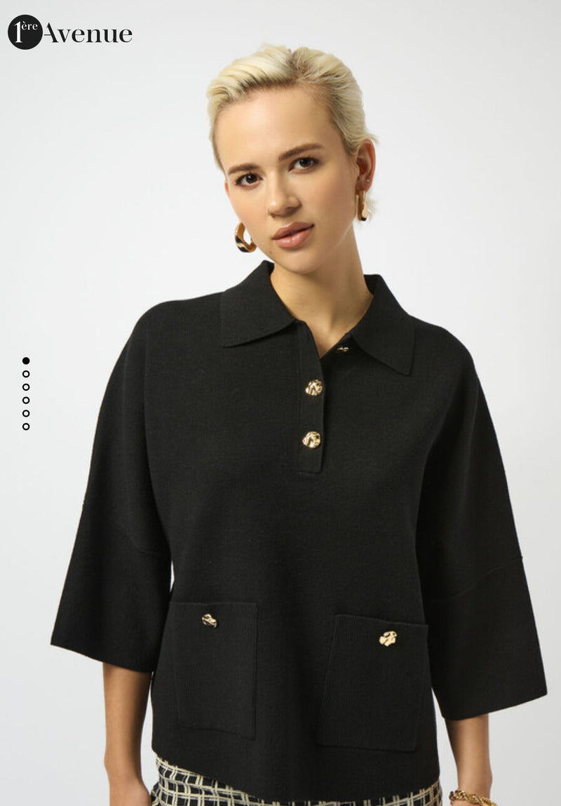 Boxy Sweater w Polo Collar