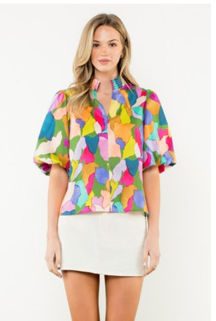 Puff Sleeve Color Top