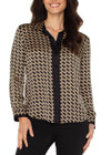Long Sleeve Button Front Shirt (Abstract Print)