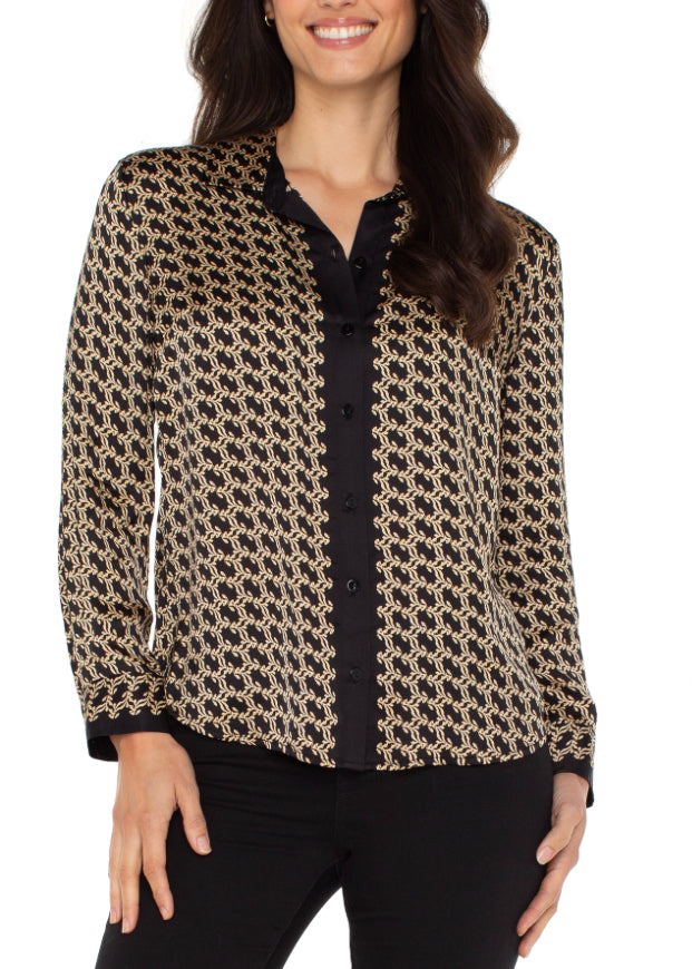 Long Sleeve Button Front Shirt (Abstract Print)