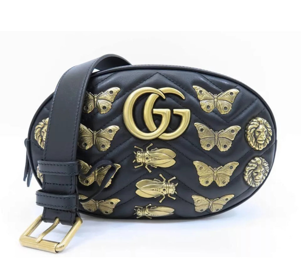 Gucci Black Quilted Marmont Applique Belt Bag