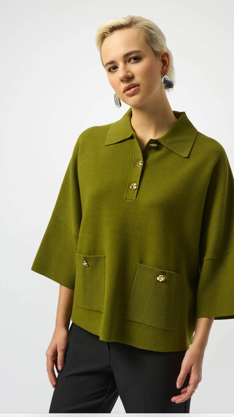 Boxy Sweater w Polo Collar