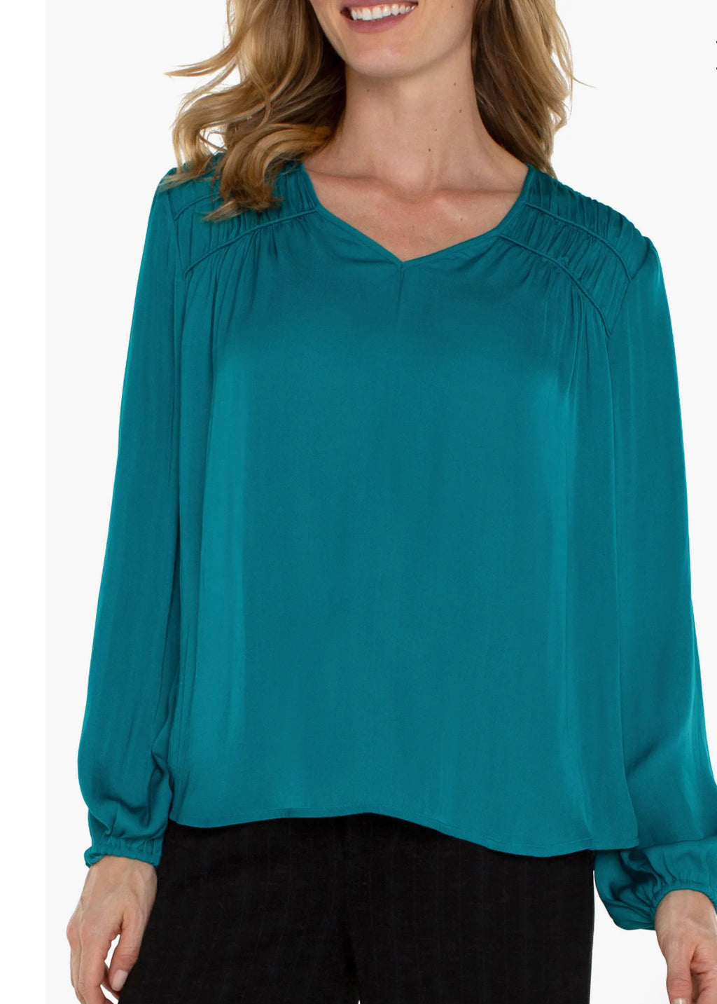 LS V Neck With Shirred Detailing