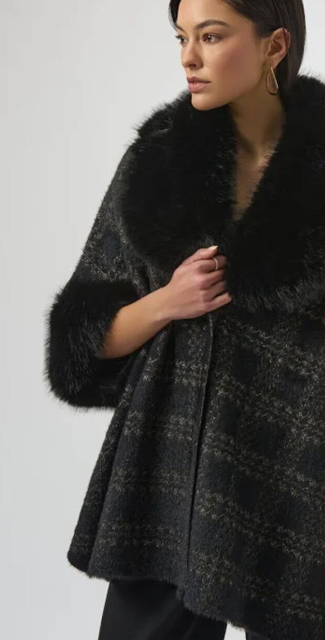 Plaid Cape w Faux Fur