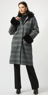 Plaid Coat With Faux Fur Collar and Cuff