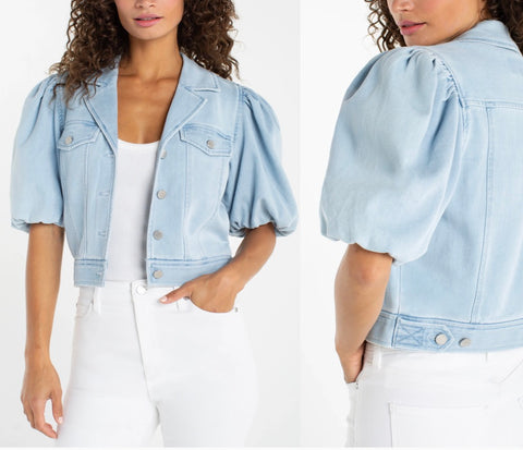Cropped Short Sleeve Denim Jacket