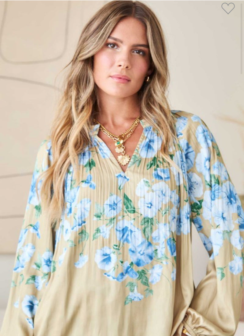 Floral LS Pleated Blouse
