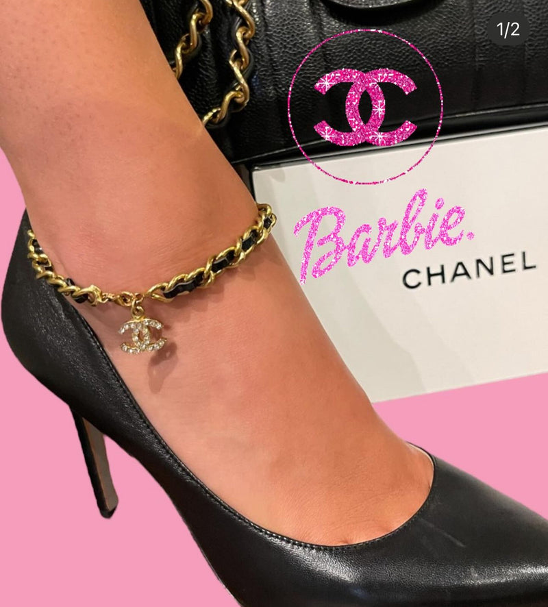 Chanel CC Logo Chain and Leather Anklet