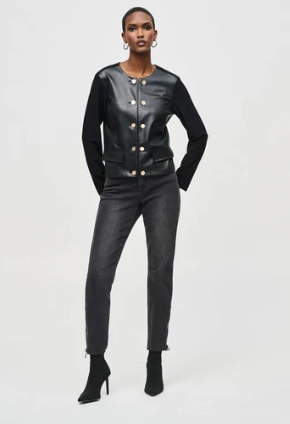 Leatherette and Silky Knit Jacket