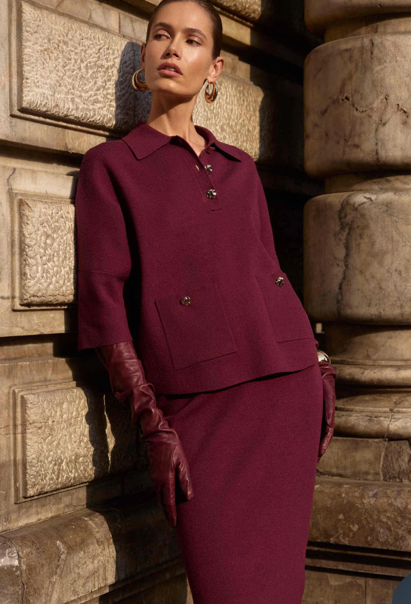 Boxy Sweater w Polo Collar