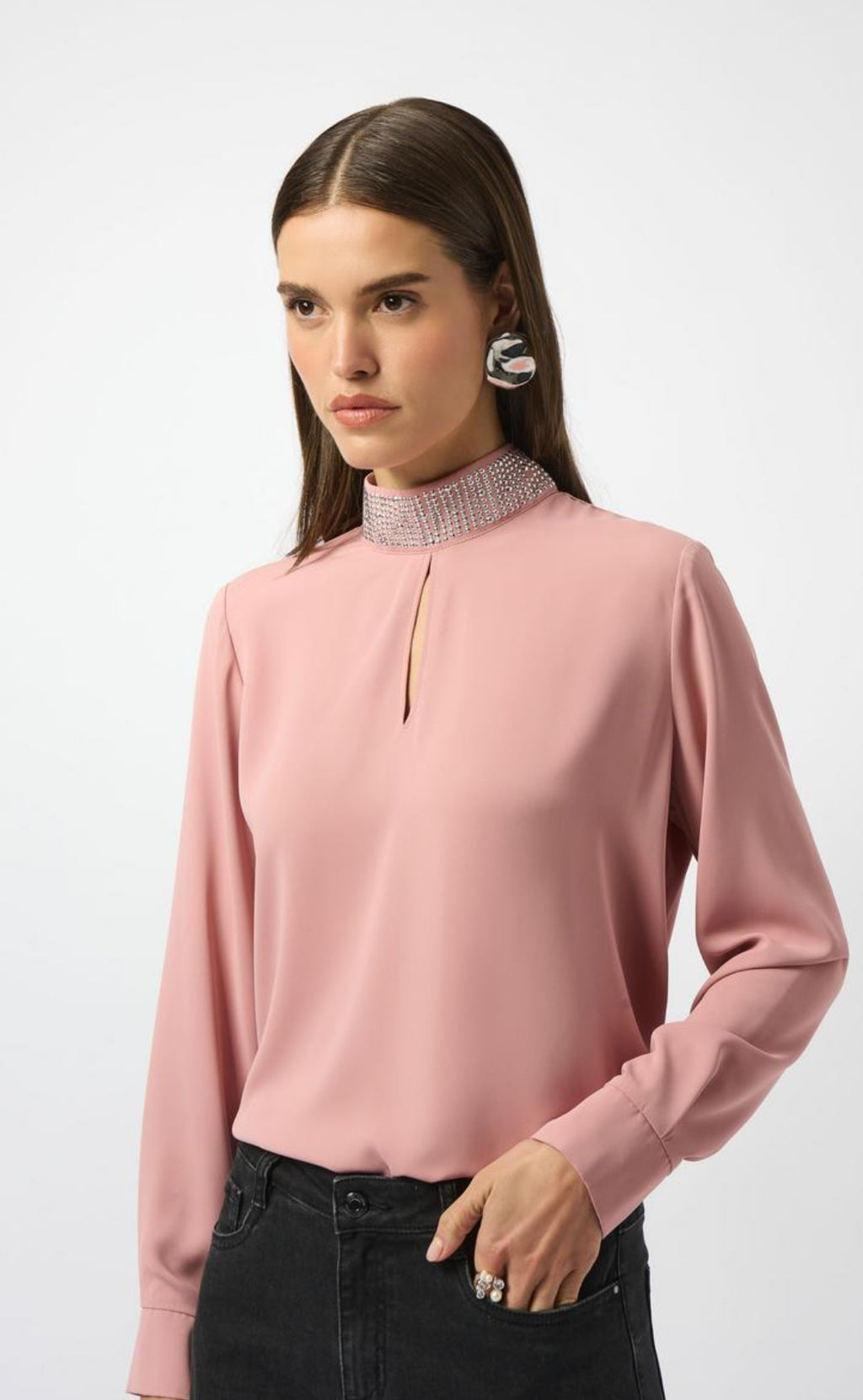 Key Hole Blouse With Studded Collar