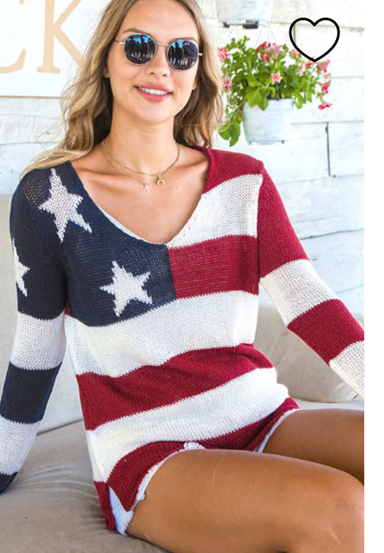 Cotton V Neck Flag Sweater
