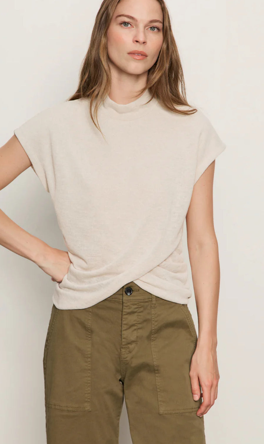 Draped Mock Neck Sleevless Top
