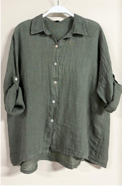 Linen Front Button Blouse