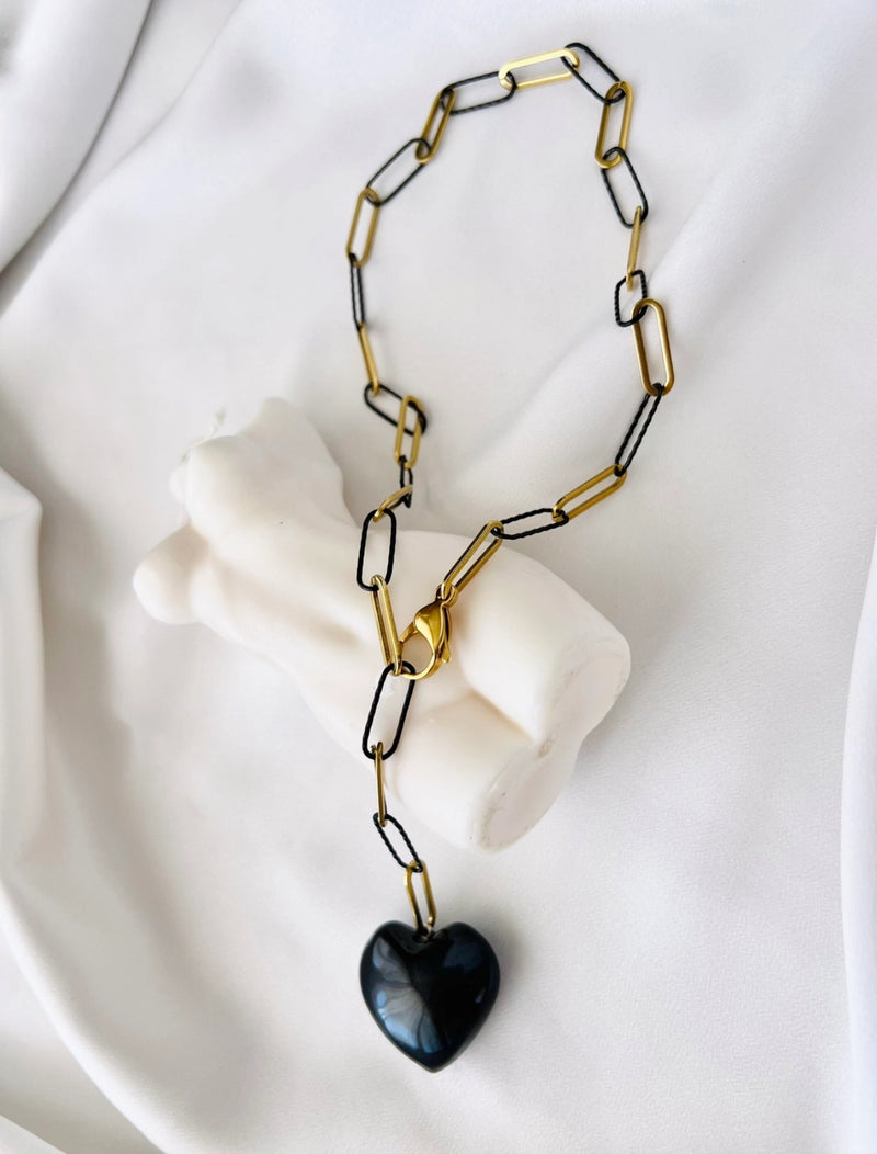 Black Heart On Paperclip Chain