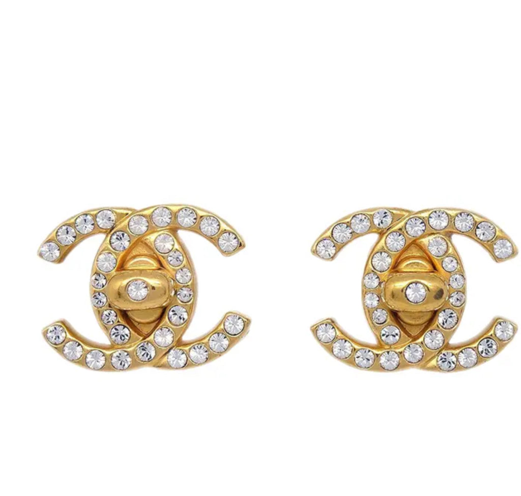 Chanel Rhinestone Crystal Turn Lock Earring