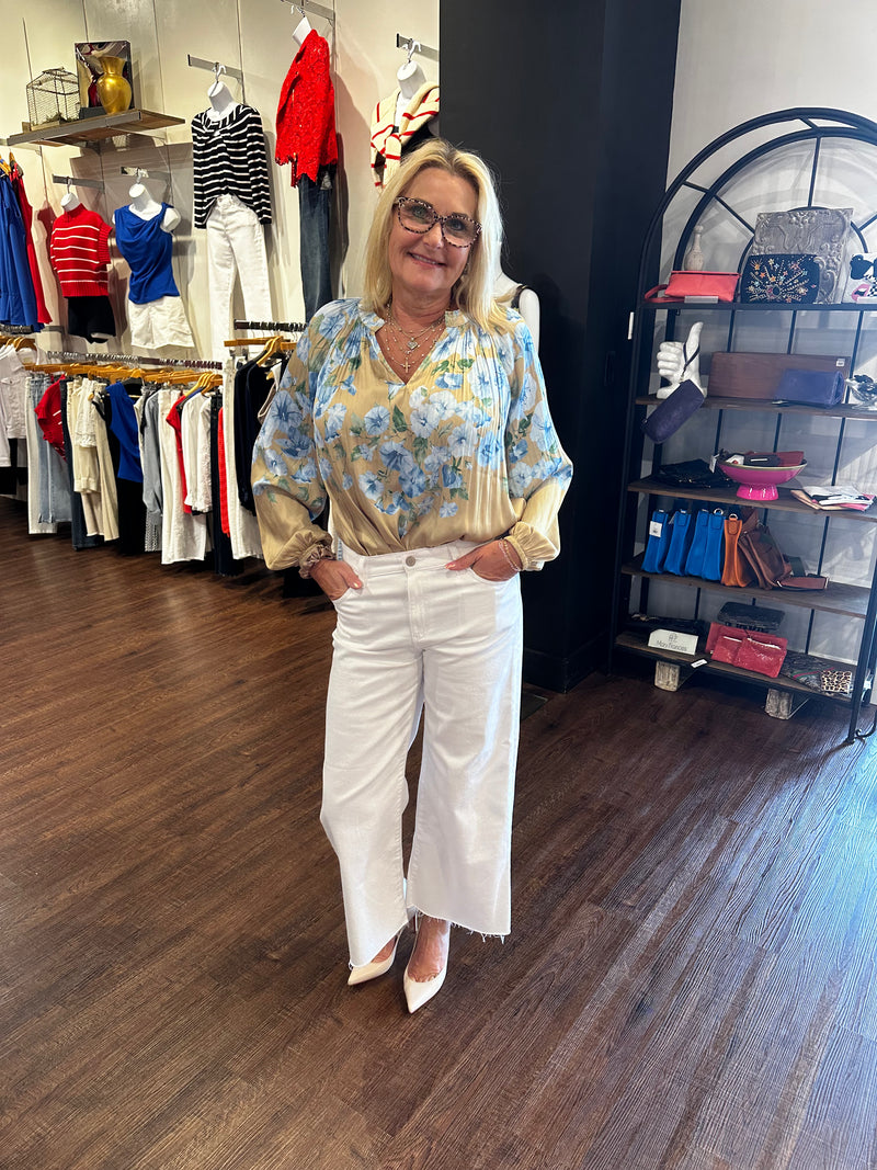 Floral LS Pleated Blouse
