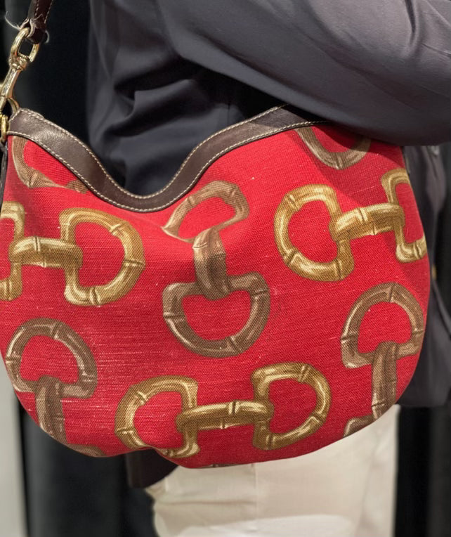 Gucci Red Horsebit Canvas Bag