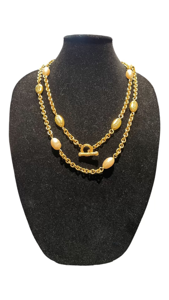 Chanel Long  Faux Pearl Logo Necklace