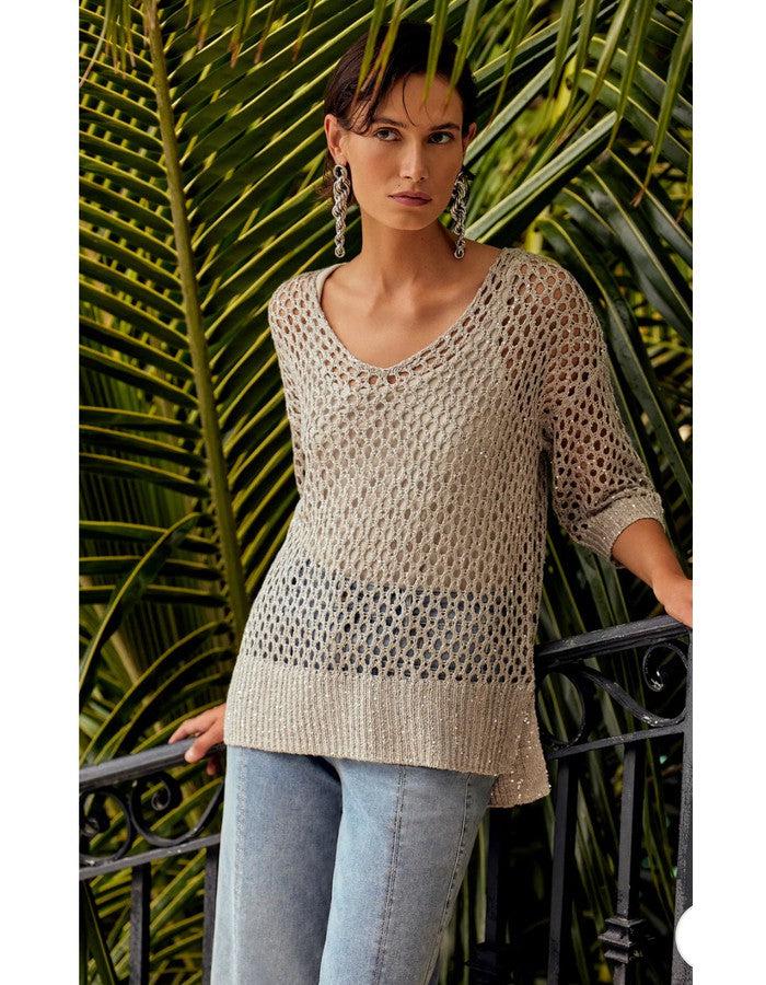 Open Weave Metallic Sweater - Southern Muse Boutique