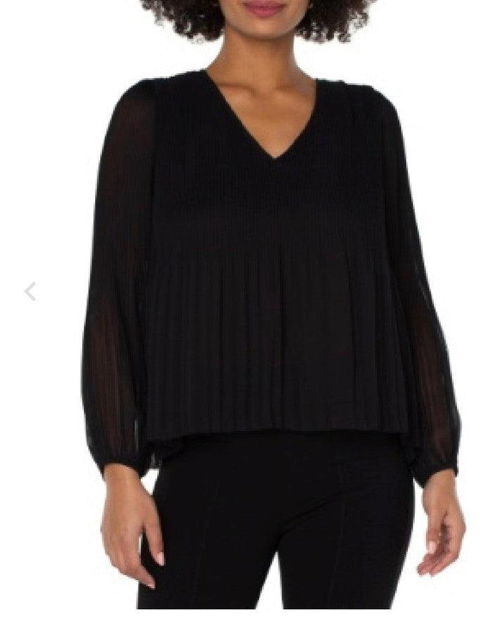 Pleated V Neck Chiffon Top - Southern Muse Boutique