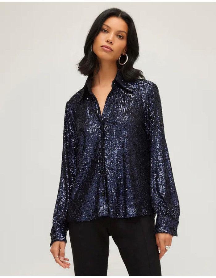 Sequin Shirt Navy - Southern Muse Boutique
