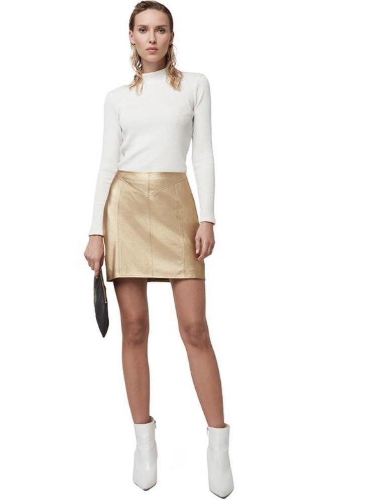 AS by DF Solid Gold Leather Skirt
