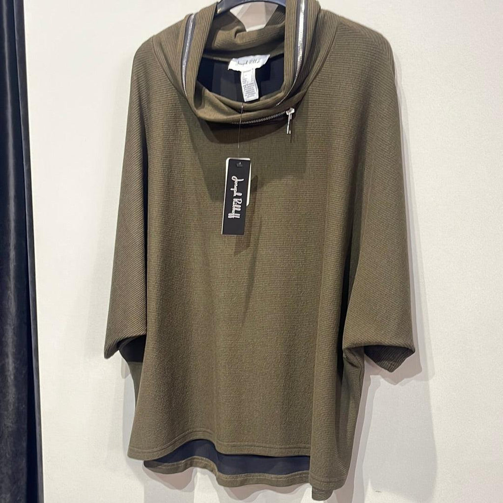 Dolman Olive Zip Sweater - Southern Muse Boutique