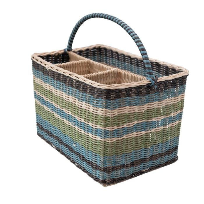 Hand-Woven Rattan Striped Caddy