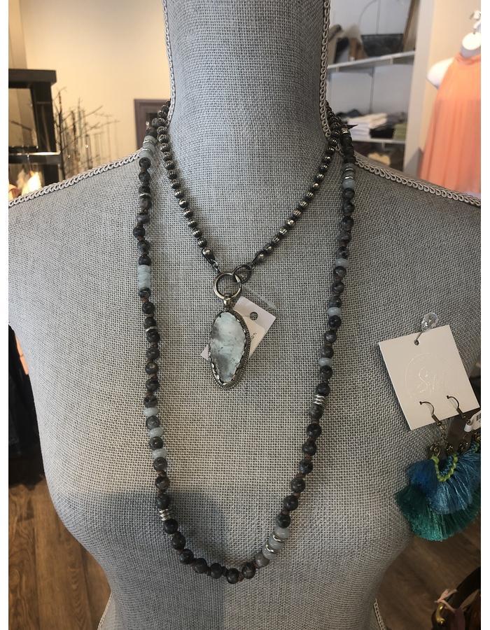 Lava, Labradorite and Aqua Quartz Necklace