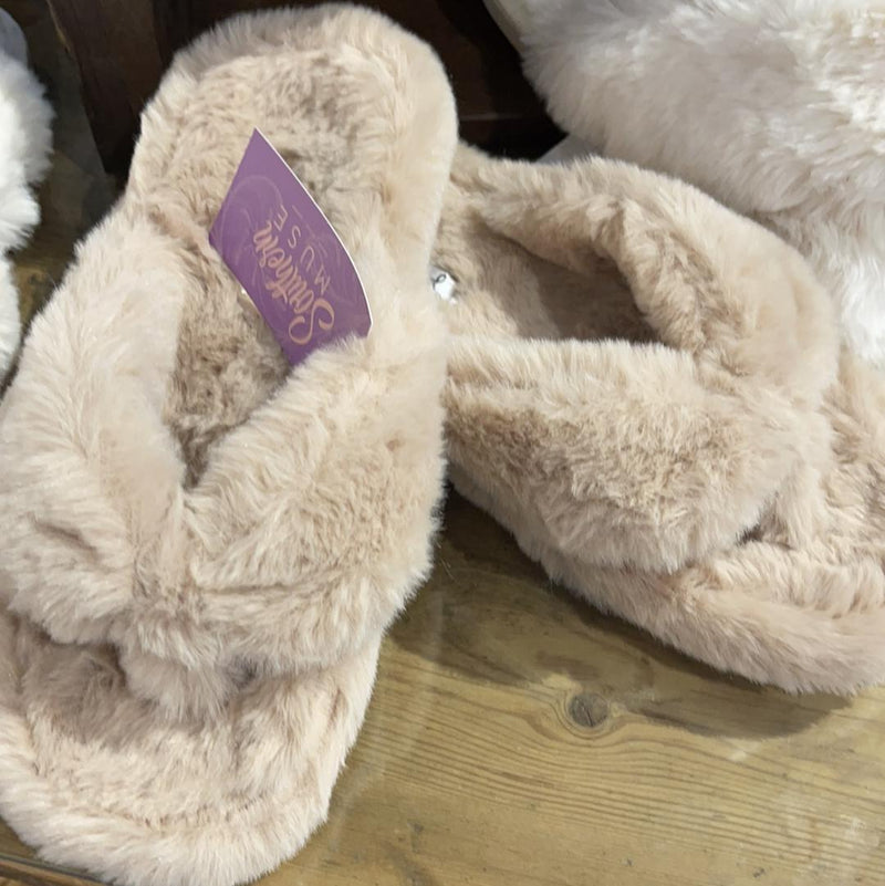 Sand Fuzzy Slipper - Southern Muse Boutique