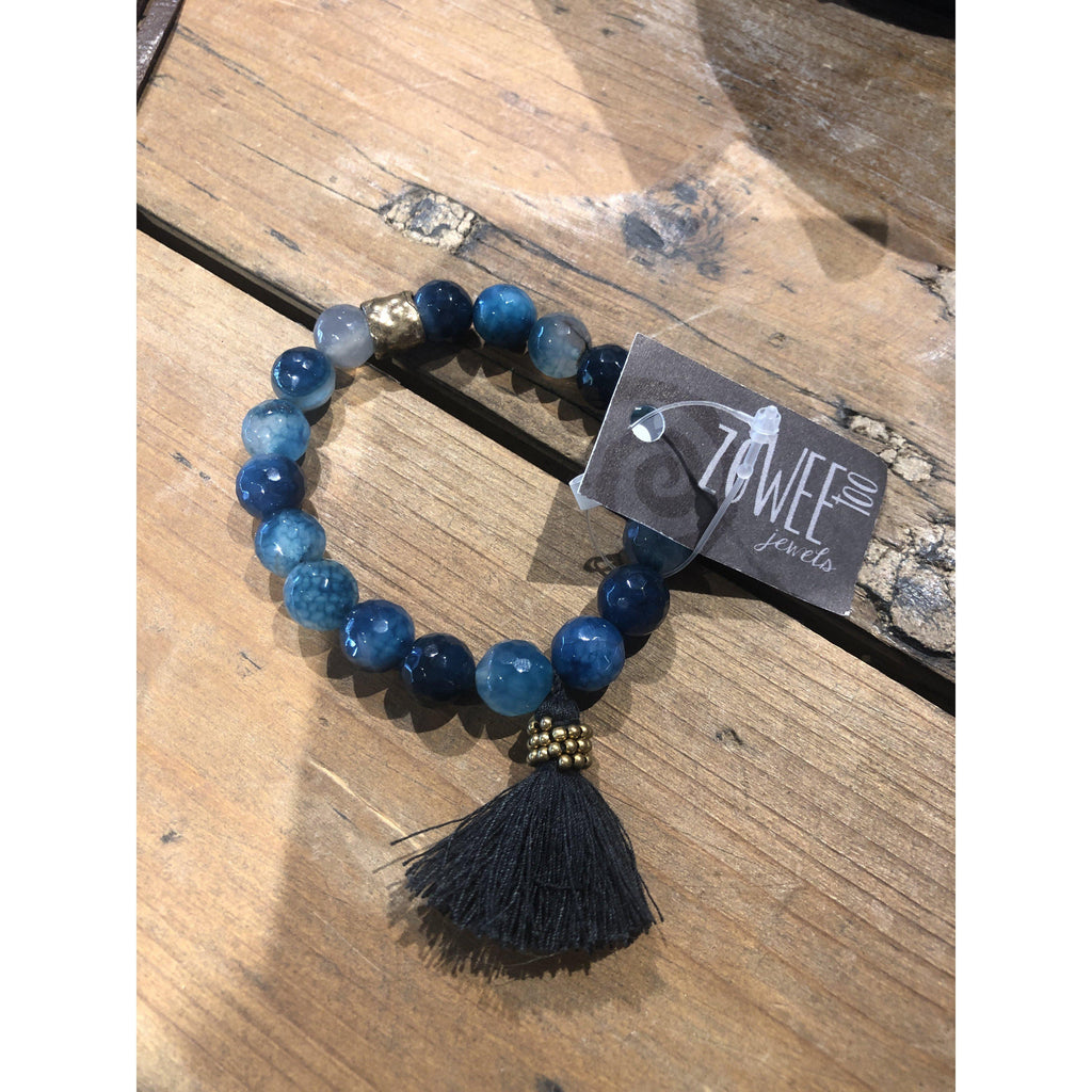 Blue Agate Bracelet w Tassel - Southern Muse Boutique